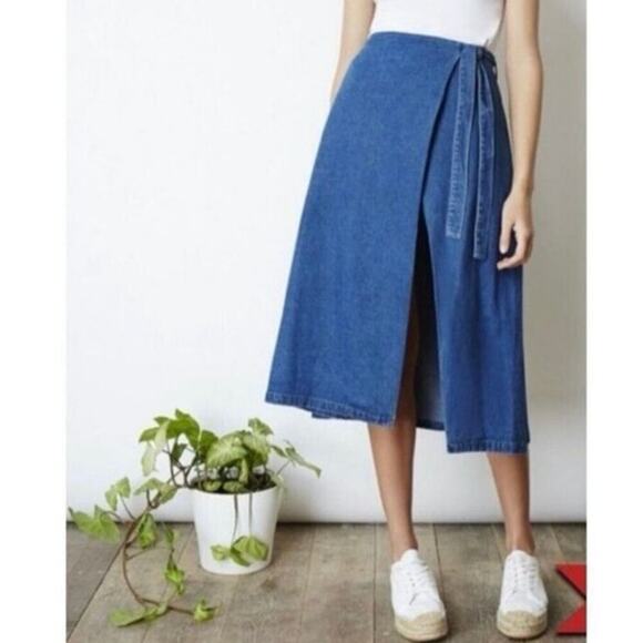 The Fifth Label Women's Infinity Skirt Classic Blue Denim Wrap Waist Stretch NWT - Picture 1 of 11